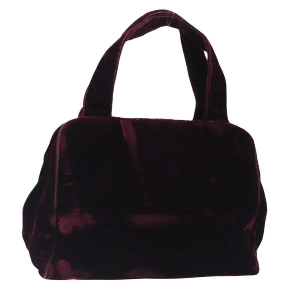 PRADA Hand Bag Velor Bordeaux Silver - Picture 1 of 12